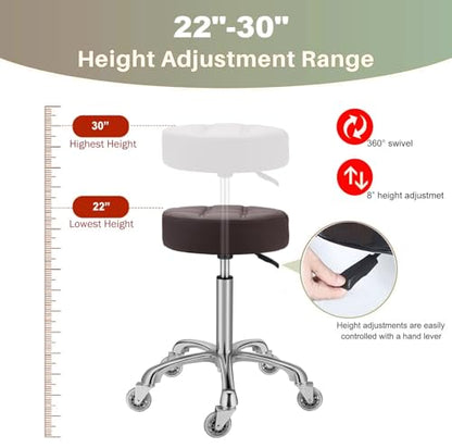 Kaleurrier Adjustable Stool with Rolling Wheels: Heavy Duty Swivel Chair - color: Brown