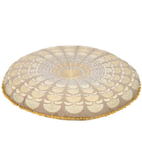 Mandala Life ART Bohemian Floor Cushion Cover –Luxury, Artisan Room Décor Pouf Case for Meditation, Yoga, and Boho Chic Seating Area Floor Pillow – Accent Your Living Room, Bedroom, More - color: Beige Peacock, style: Pillow Cover