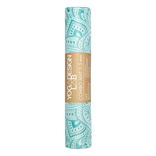 YOGA DESIGN LAB | The Combo Yoga Mat | 2-in-1 Mat+Towel | Eco Luxury | Ideal for Hot Yoga, Power, Bikram, Ashtanga, Sweat | Studio Quality | Includes Carrying Strap! - color: Mandala Turquoise, size: 5.5mm