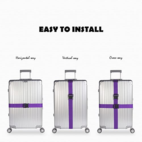 2pcs 74″×2″Luggage Straps for Suitcases,Adjustable Suitcase Straps and Heavy Duty Strap Buckle Packing Straps Travel Accessories,Purple - color: Purple 2PCS