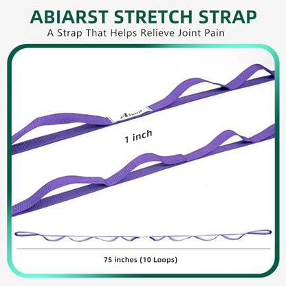 Abiarst Stretching Strap Yoga Straps for Physical Therapy, 10 Loops Non-Elastic Stretch Band for Pilates, Flexibility, Exercise and Gymnastics - color: Purple