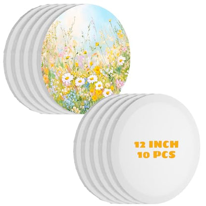 10 Pack Stretched Canvas for Painting, 12 Inch Round Canvas Panel, Circle White Art Canvas Panels, Cotton Primed Paint Blank Canvas for Oil, Acrylic, Gouache, Crafts