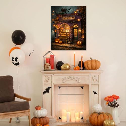 WULINHUAFA Halloween Paint by Numbers Adults Beginner 16x20 Inch | Book Shop Adult Paint by Number Kits, DIY Acrylic Oil Easy Painting by Numbers for Gifts Home Wall Decor Without Frame - color: Bookstore