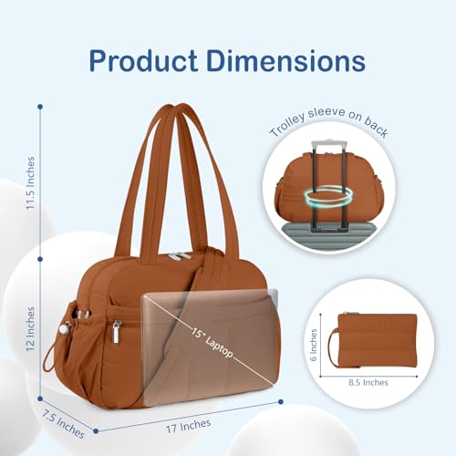 TOPDesign Travel Duffel Bag for Women, Puffer Gym Bag Sports Tote with Wet Pocket, Carry On Weekender with Luggage Sleeve (Brown) - color: Brown