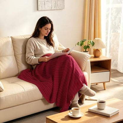 NTBAY Cotton Cable Knit Throw Blanket, 51 x 67, Red - color: Red, size: Throw(51"x67")