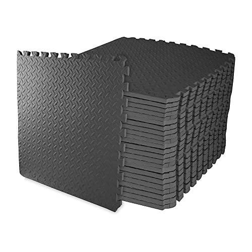 BalanceFrom Puzzle Exercise Mat 3/4-inch Thick, EVA Interlocking Foam Floor | Tiles for Home Gym, Studio, or Playroom Flooring, Black, 24 in x 24 in x 3/4 in, 96 Sq Ft - 24 Tiles - color: Black, style: 3/4" Thick, 96 Square Feet
