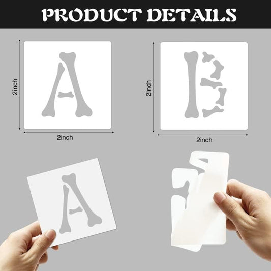 36pcs Halloween Letter Stencils Numbers Stencils Templates Bone Style Reusable Alphabet Stencil Set for Halloween Wood, Wall, Fabric,Chalkboard, Sign, DIY Art Projects Decoration - color: Halloween Bones Style, size: 2 Inch