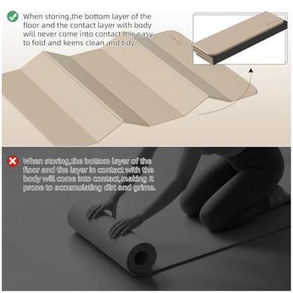 PAIDU Foldable Yoga Mat 10MM Thick 75‘’x40‘“ Quick Fold Easy Storage - color: Beige+Black