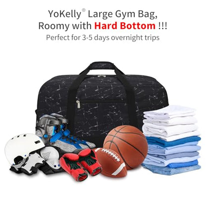 55L Mens Duffle Bag for Travel - 25 inch Sports Duffel Bag with Hard Bottom - Marble Black - color: Marble Black