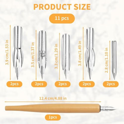 G-Pen Ink Nib Stainless Steel Drawing Comic Pen Nib, 11 Pcs Comic Pens Nib Set, Dip Pens Nibs Holders with Comic Nib, Calligraphy Wooden Drawing Holder with Stainless Steel Pen Nib for Writing
