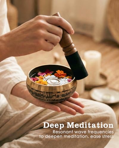 Hihealer Singing Bowl, Authentic Tibetan Sound Bowl for Yoga - color: Blue(Fish)