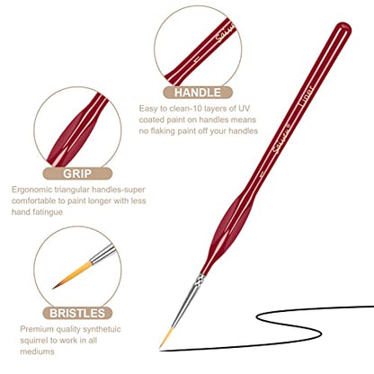 12-Piece Detail Brush Set with Triangular Handles - Red | Micro Fine Tip Brushes With Triangular Handles, 40k, for Model, Miniature, Art Painting and Crafts, Acrylic, Watercolor