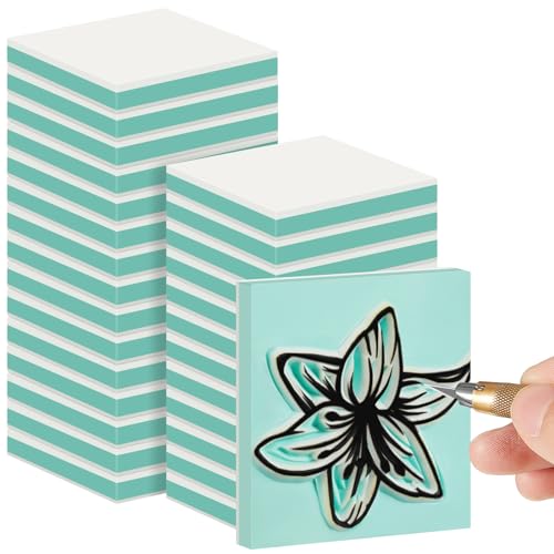 Frienda 24 Pcs 2" x 2" Rubber Carving Block Printmaking Stamp, White Green | Easy to Carve, for Printmaking, Stamp Making, DIY Crafting, Scrapbook, Painting, Soft Linoleum for Beginners, Professionals - color: White Green