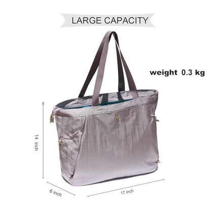 ESVAN Yoga Tote Bag for Women Shoulder Bags Drawstring for Office Workout Travel Carryall Pilates Gym and Beach - color: Nylon Light Purple