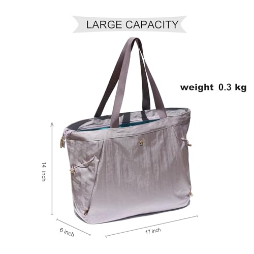 ESVAN Yoga Tote Bag for Women Shoulder Bags Drawstring for Office Workout Travel Carryall Pilates Gym and Beach - color: Nylon Light Purple