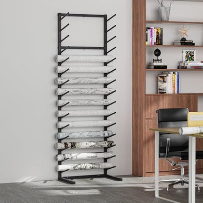 GIOTORENT Wall Mount Blueprint Storage Rack,15-Tier Heavy Duty Blueprint Holder for Construction Plan, Posters,Vinyl Rolls, Art Prints, Max 30lb/Arm, Easy Mount for Home, Office(Matte Black) - style: 15Tier-Wall Mount - Black