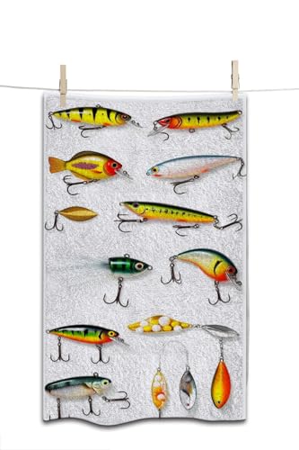 Different Fishing Baits Towel 15X30 Inch for Face/Body/Hair/Hand for Spa Gym Yoga Swim Bathroom Kitchen Hotel - color: Different Fishing Baits
