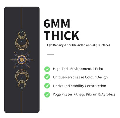 nuveti Yoga Mat Print Extra Thick TPE Non Slip Fitness Exercise Mat with Carrying Bag,72"x24" Extra Thick 6MM Exercise & Workout Mat for Yoga, Pilates Fitness and Floor Exercises - color: Grey