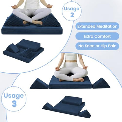 Meditation Cushion, Meditation Mat with Knee Support, Navy Blue - color: Navy Blue, size: 24X24X2 Inch