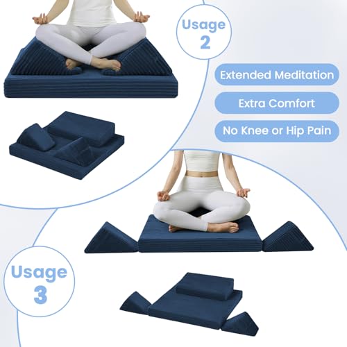 Meditation Cushion, Meditation Mat with Knee Support, Navy Blue - color: Navy Blue, size: 24X24X2 Inch