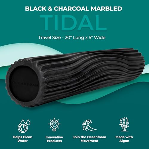 Oceanfoam Tidal Roller - Black & Charcoal Marbled - Muscle Massage Foam Roller for Back Pain & Stretching - Firm and Ergonomic Wide Wave Textured - Yoga, Athletics, & Wellness - Full Size, 20" x 5" - color: Black & Charcoal Marbled