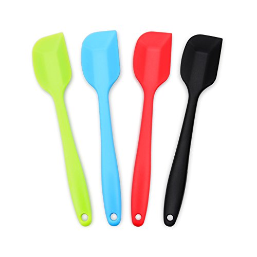 4-Piece Silicone Spatula Set with Stainless Steel Core, Small, Multicolor | Heat-resistant Rubber Spatulas for Jars, Spreading and Scraping, BPA-free Silicone, Dishwasher Safe, Nonstick Cookware - color: Green/Blue/Red/Black, size: Small