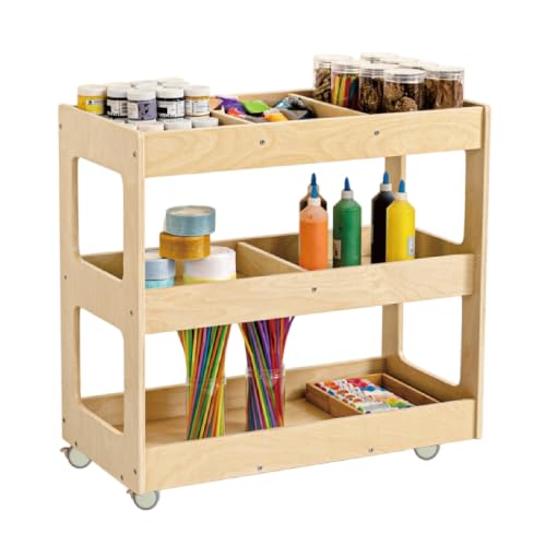3-Tier Wooden Art Cart Organizer on Wheels for Kids | Rolling Craft Cart, Montessori Furniture, Multi-Functional Birch Plywood Art Supply Cart for Office, Nursery & Classroom
