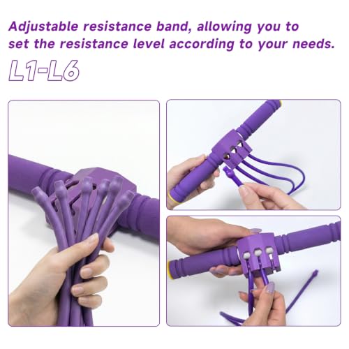 Pedal Resistance Band with Handles, Adjustable 6-Tube Detachable Workout Band, Thai Natural Rubber Tension Rope for Abs Arms Waist Legs, Home Fitness Equipment - color: purple