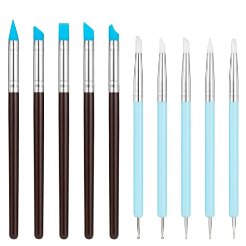 Amrules 10 Pcs Clay Sculpting Tools Kit with Silicone Tips | Multiple Shaped Silicone Tips, Soft & Lightweight, Easy to Clean, Comfortable Handles,for Pottery, Fondant, Nail Art & Crafts - color: Blue-Silicone-10Pcs