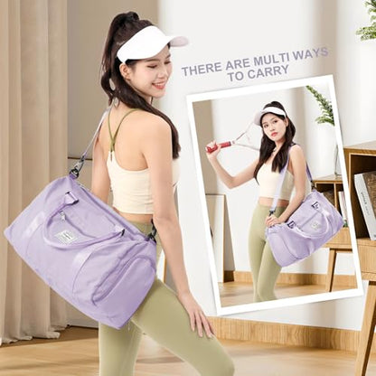Gym Bag for Women Men with Shoes Compartment,Sports Duffle Bag Personal item travel Duffel Bags Tote Bag Small Carry on Weekender Overnight Bag Workout Dance Bag Hospital Holdalls Light Purple - color: A13-Light Purple