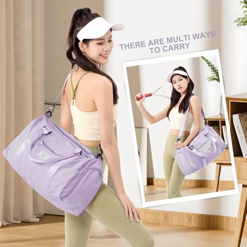Gym Bag Womens with Shoes Compartment Travel Duffel Bag Light Purple - color: B11-Purple+Toiletry Bag