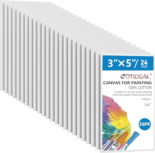 Canvases for Painting, 3x5 inch of 24 Pack, 100% Cotton | Professional Primed White Blank Flat Canvas Panels, Artist Canvas Boards for Acrylics Painting, Oil Watercolor Tempera - size: 3"x5"