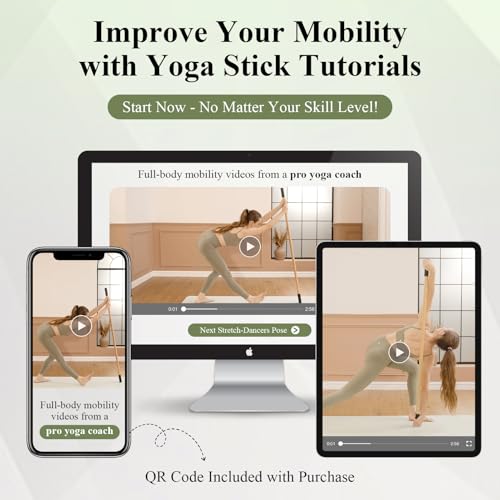 PAETA Yoga Stick for Stretching, 5ft Exercise Stick for Mobility & Flexibility, Bamboo Stretch Bar and Posture Pole with Non-Slip Grip - Includes Free Video Guide - color: Natural Bamboo