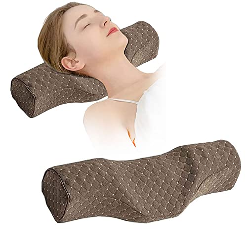 Cervical Neck Pillow for Pain Relief Sleeping, Neck roll Pillow Memory Foam for Stiff Neck Pain Relief ，Travel Bolster Pillow for Bed for Side Sleepers Back Sleeper. (Brown) - color: Brown