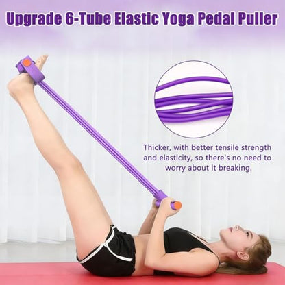 Pedal Resistance Band with Handle, 6-Tube Elastic Yoga Pedal Puller