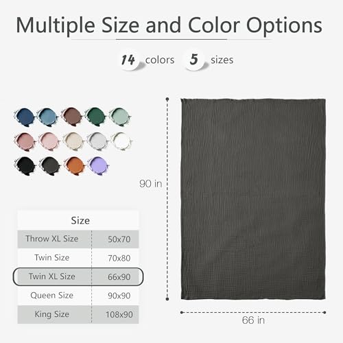 Carriediosa 100% Cotton Muslin Throw Blanket 66 x 90 Summer Gauze for Adult - color: Dark Gery, size: Twin XL