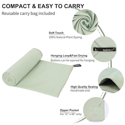 Rainleaf Microfiber Towel Quick Dry Camping & Travel & Gym Towel. Compact - color: Bean Green, size: 40.00" x 20.00"