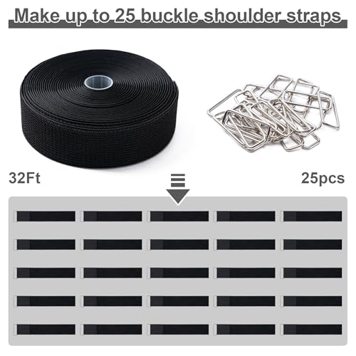 2" x32Ft Hook and Loop Straps with 25 Metal Buckles,Black - color: Black, size: 2"×32ft Metal Buckle