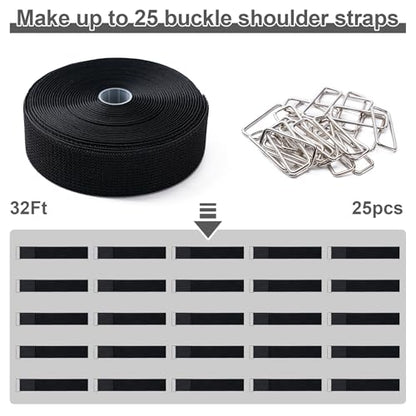 2" x32Ft Hook and Loop Straps with 25 Metal Buckles，Black - color: Black, size: 2"×32ft Metal Buckle