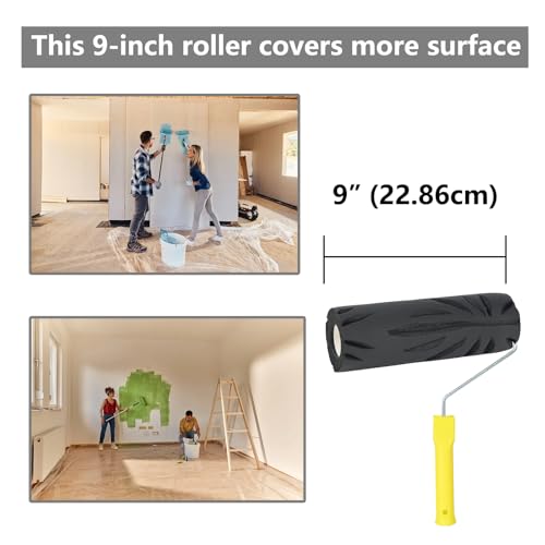 Jayen 9" Drywall Texture Roller, Crow's Foot Pattern Paint Applicator | Soft Resilient Foam Rubber Creates Consistent Texture Patterns on Walls & Ceilings for DIY Repairs and Renovations