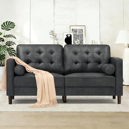 67" Suede Leather Loveseat Sofa with 2 Soft Pillows, Grey - color: Grey, size: 67" Loveseat