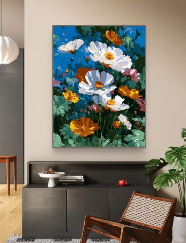 ZRIZQ Flowers Paint by Numbers Kit for Adults Beginner,Daisy, 16x20 | Full set with wooden brushes,rolled canvas,rich paints.Calming activity.Beginner friendly.Just open and paint. - color: 16"X20"Rolled Canvas-Daisy