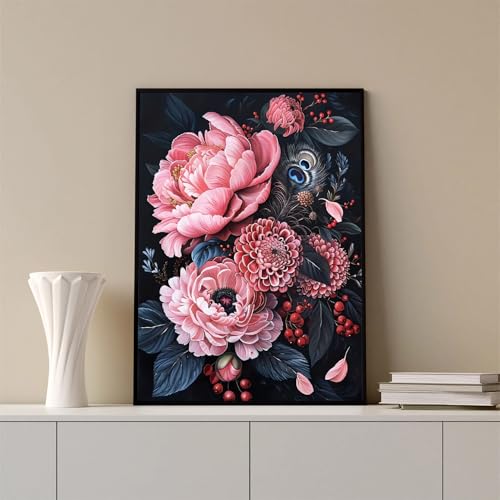 Flowers Diamond Art Kits for Adults, Feathers 5D Diamond Painting Kits for Adults, DIY Gem Painting, Dimond Art Paintings Kit, Crafts for Adults, Full Drill Diamond Dot for Home Wall Decor 12 X 16 In - color: CM083