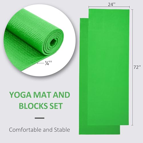 Fitvids All Purpose Thick High Density No Tear Exercise Yoga Mat with Strap & Lightweight Features for Indoor & Outdoor Use - color: Green