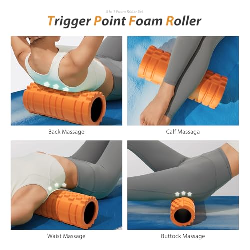 SUBCULTUREPICK 5 in1 Foam Roller Set Trigger Point Foam Roller for Exercise - color: Orange-new