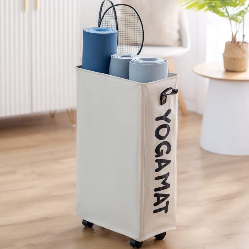 Twira Yoga Mat Storage Racks, Home Gym Storage Rack for Foam Roller, Yoga Strap and Resistance Bands, Workout Equipment Corner Storage Organizer with Wheels - color: White1
