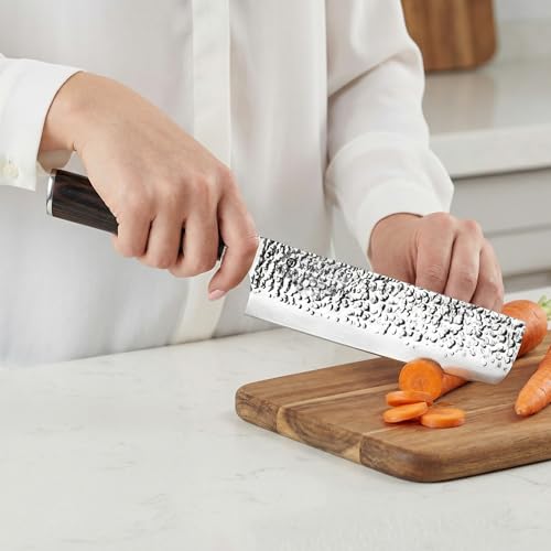 imarku Nakiri Knife 7 Inch, Japanese High Carbon Stainless Steel Chopper | Flat-edge blade creates clean, even vegetable and meat cuts, ergonomic handle supports daily chopping and meal preparation - color: Black with Espresso Brown