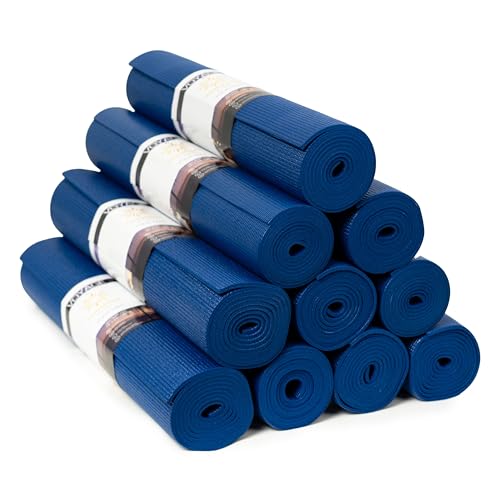 Voyage 5mm Studio Yoga Mats, 10 Pack, 72x24in | Extra Long, Anti-Tear Exercise Mats for Workout, Stretching, Fitness - Non Slip Gym Mats for Home, Schools and Studios - color: Dark Blue