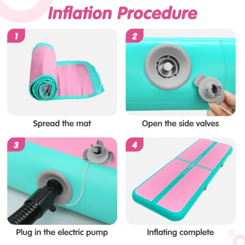 FINCOME Inflatable Gymnastics Air Mat Tumble Track Mats for Home with Pump - color: Green Pink, size: 13ft*3.3ft*4inches(4m*1m*0.1m)