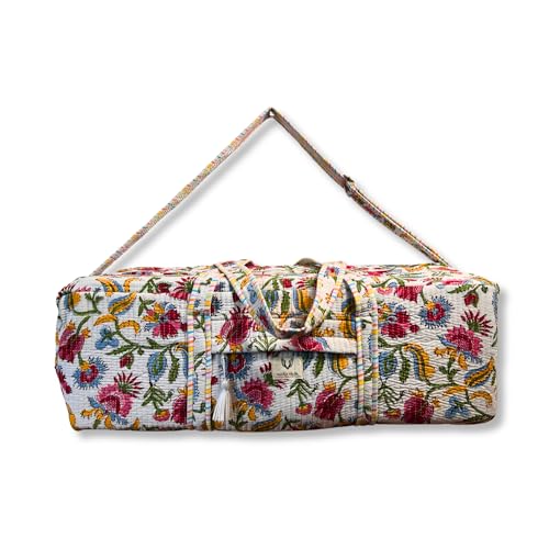Large Capacity Handblock Printed Yoga Mat bag for Women, Gym Bag, Fits Yoga Blocks, Adjustable strap, Pilates, Gym, Fitness Block & Gear, Light and Durable - color: Summer Time
